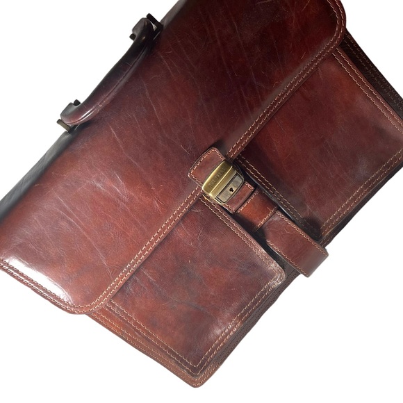 Vintage THE TREND Italian Italy honey Leather briefcase multi pocket distressed - Picture 5 of 11
